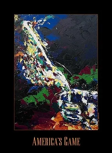 A painting of a guitar with colorful paint splashing all over it.