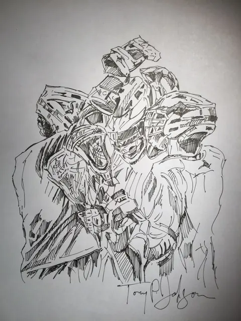 A drawing of some people in the middle of a group